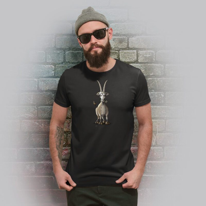 Funnyfriend Herren T-Shirt Steinbock lacht schwarz