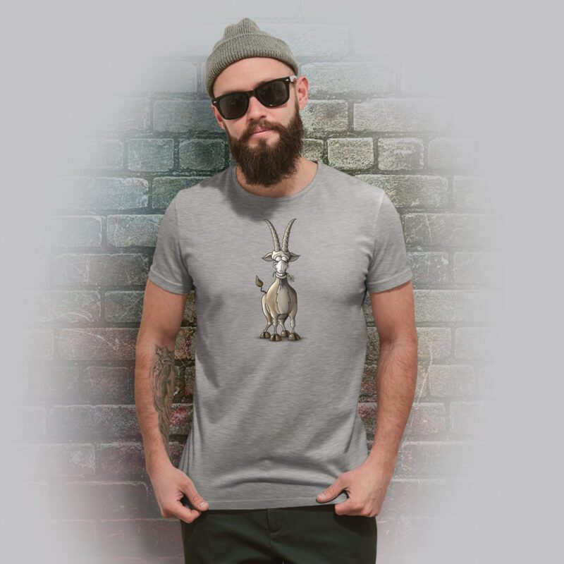 Funnyfriend Herren T-Shirt Steinbock lacht grey melange