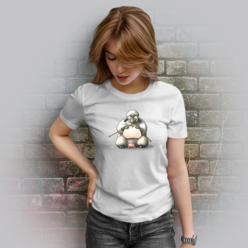 Funnyfriend Damen T-Shirt Schaf strickt weiß