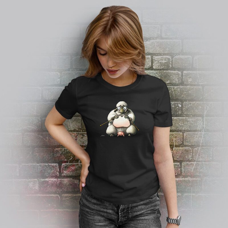 Funnyfriend Damen T-Shirt Schaf strickt schwarz