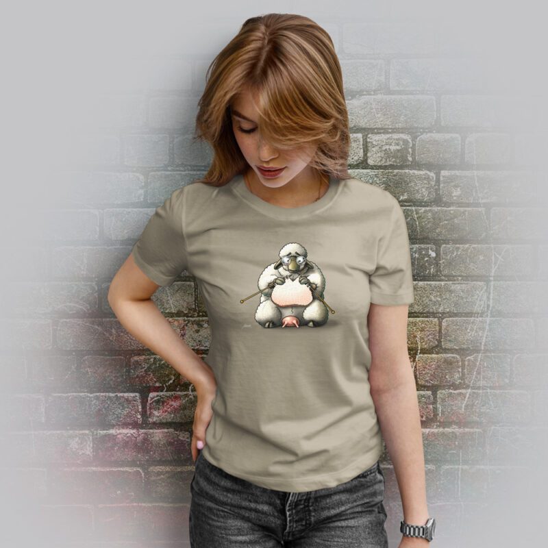 Funnyfriend Damen T-Shirt Schaf strickt khaki