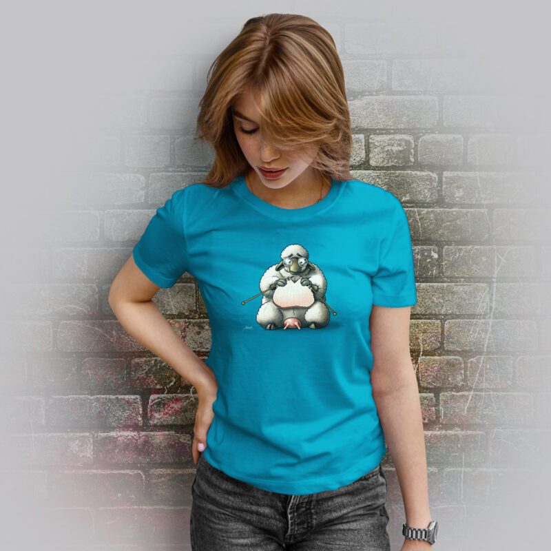 Funnyfriend Damen T-Shirt Schaf strickt aqua