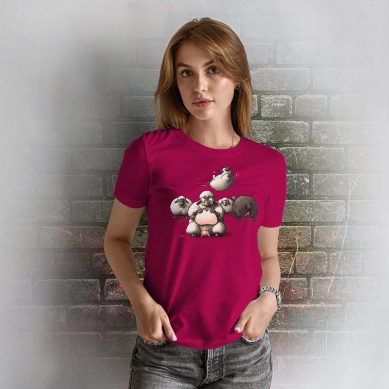 Funnyfriend Damen T-Shirt Schaf fuchsia