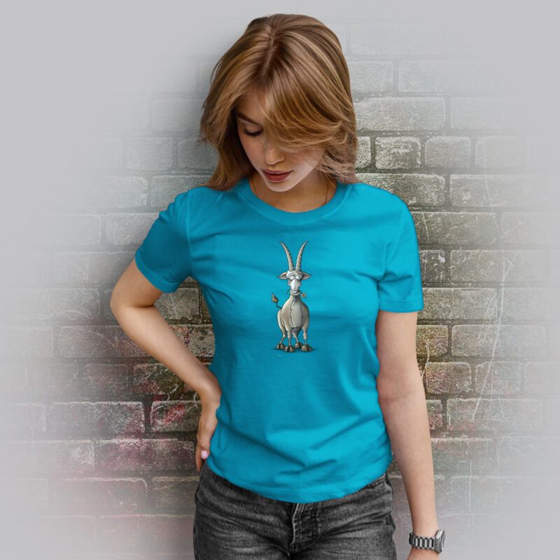 Funnyfriend Damen T-Shirt Steinbock lacht aqua