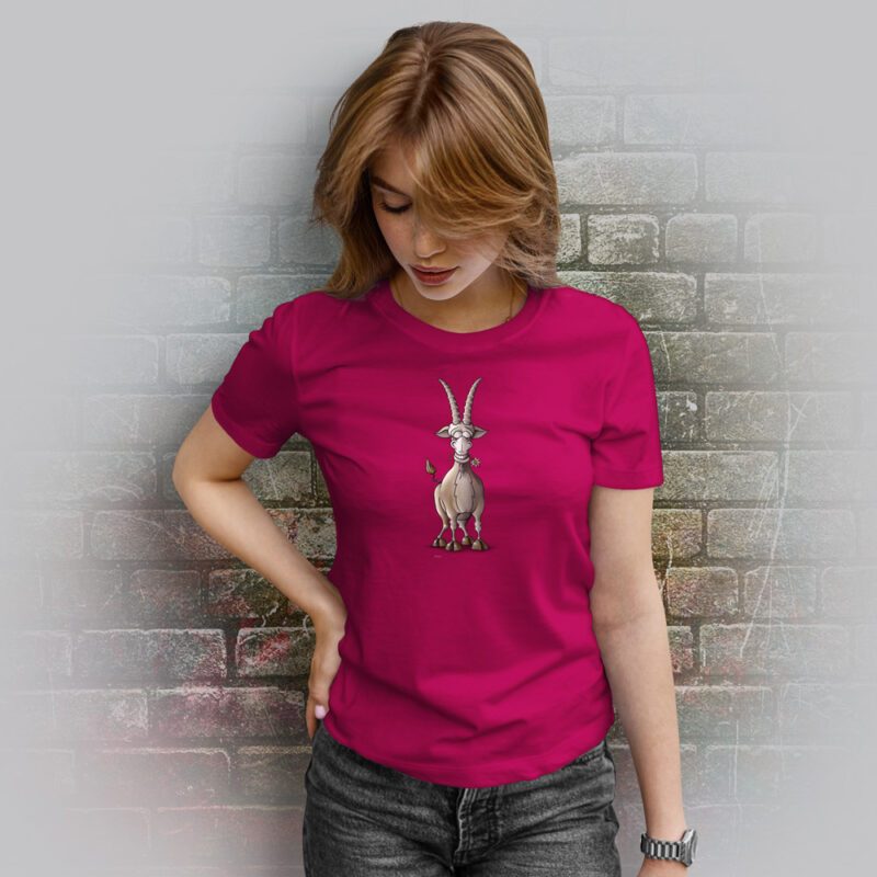 Funnyfriend Damen T-Shirt Steinbock lacht fuchsia