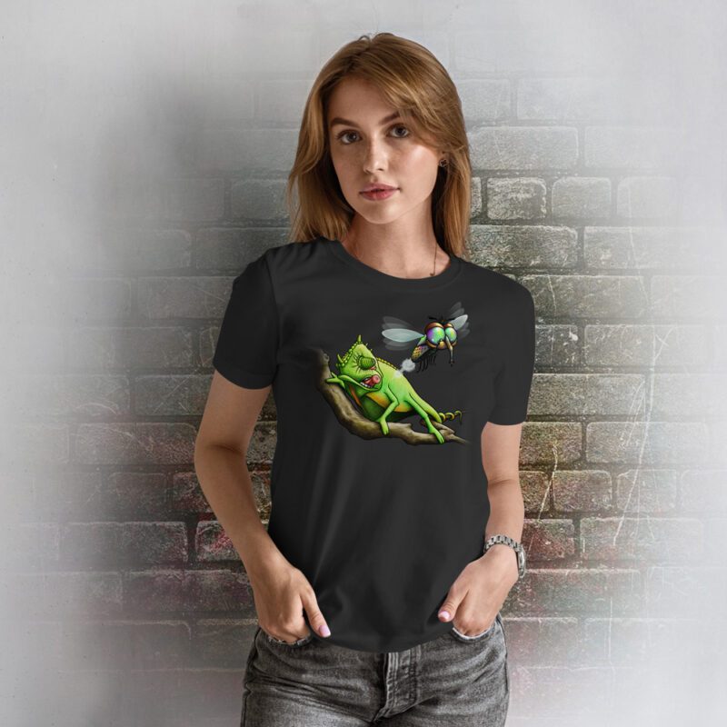 Funnyfriend T-Shirt Damen Chamäleon schwarz